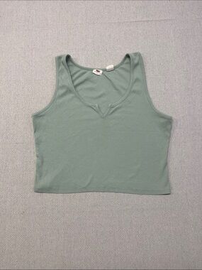 Levi’s Ribbed Cropped Tank Top XL Sage Green Notch Neck Stretch Casual